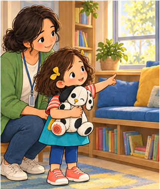 Illustration from Lily and Gabe showing a gentle everyday outing.